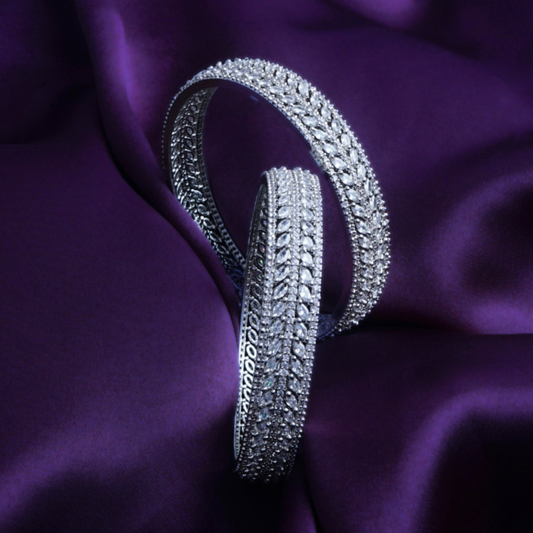 Luminous Raindrop Silver plated American Diamond Bangles Set of 2