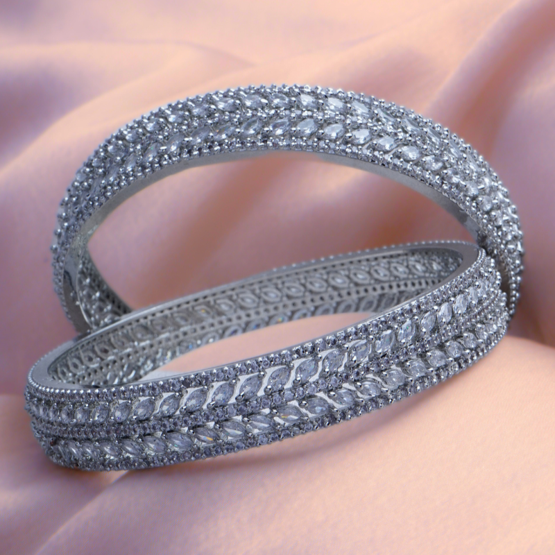 Luminous Raindrop Silver plated American Diamond Bangles Set of 2