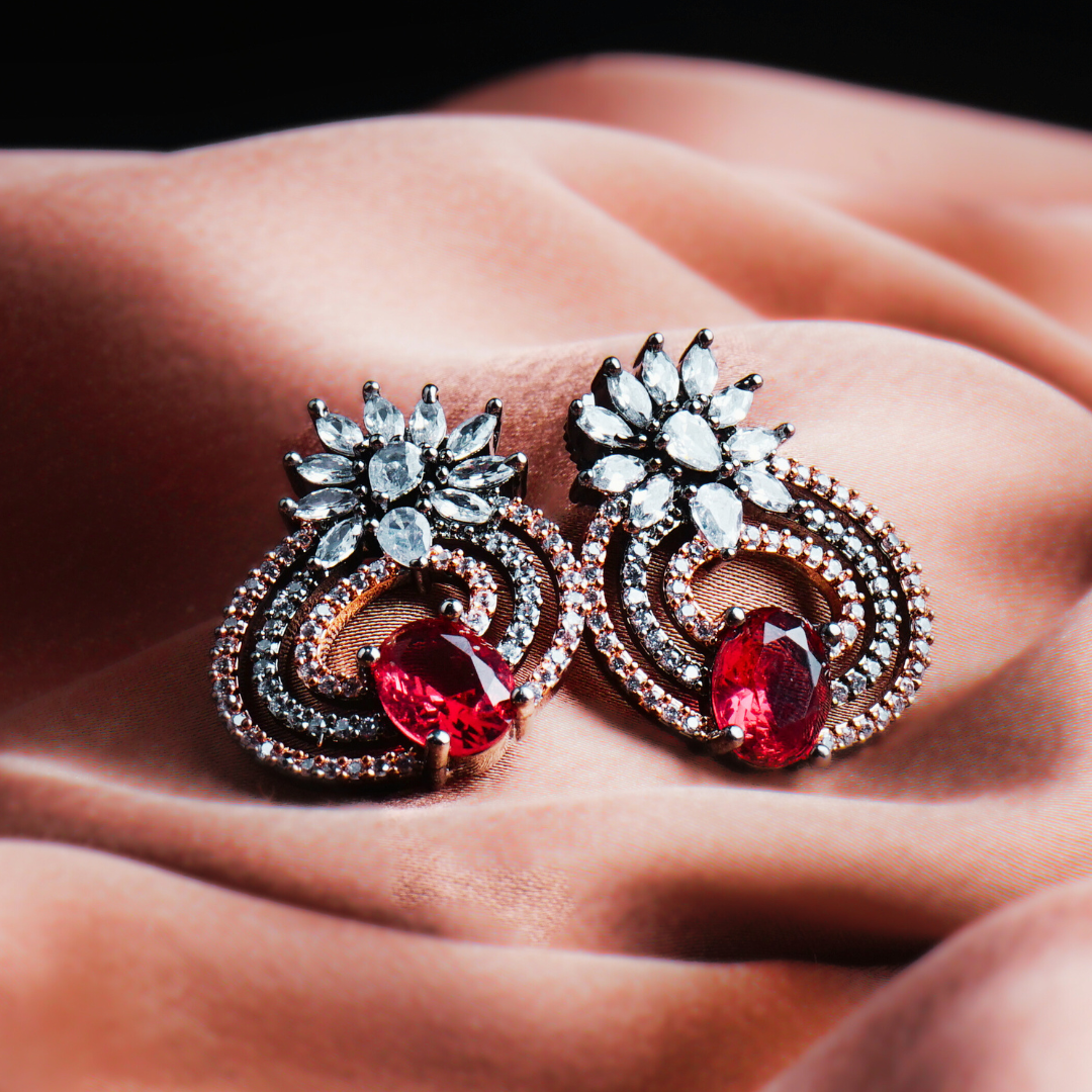 Cinematic Glamour Pink CZ Stud Earrings | Premium Indian Jewellery | Saajo