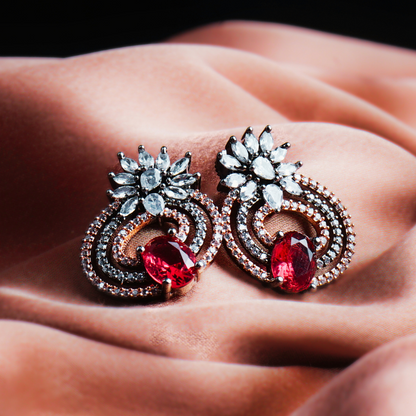 Cinematic Glamour Pink CZ Stud Earrings | Premium Indian Jewellery | Saajo