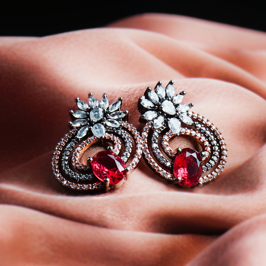 Cinematic Glamour Pink CZ Stud Earrings | Premium Indian Jewellery | Saajo