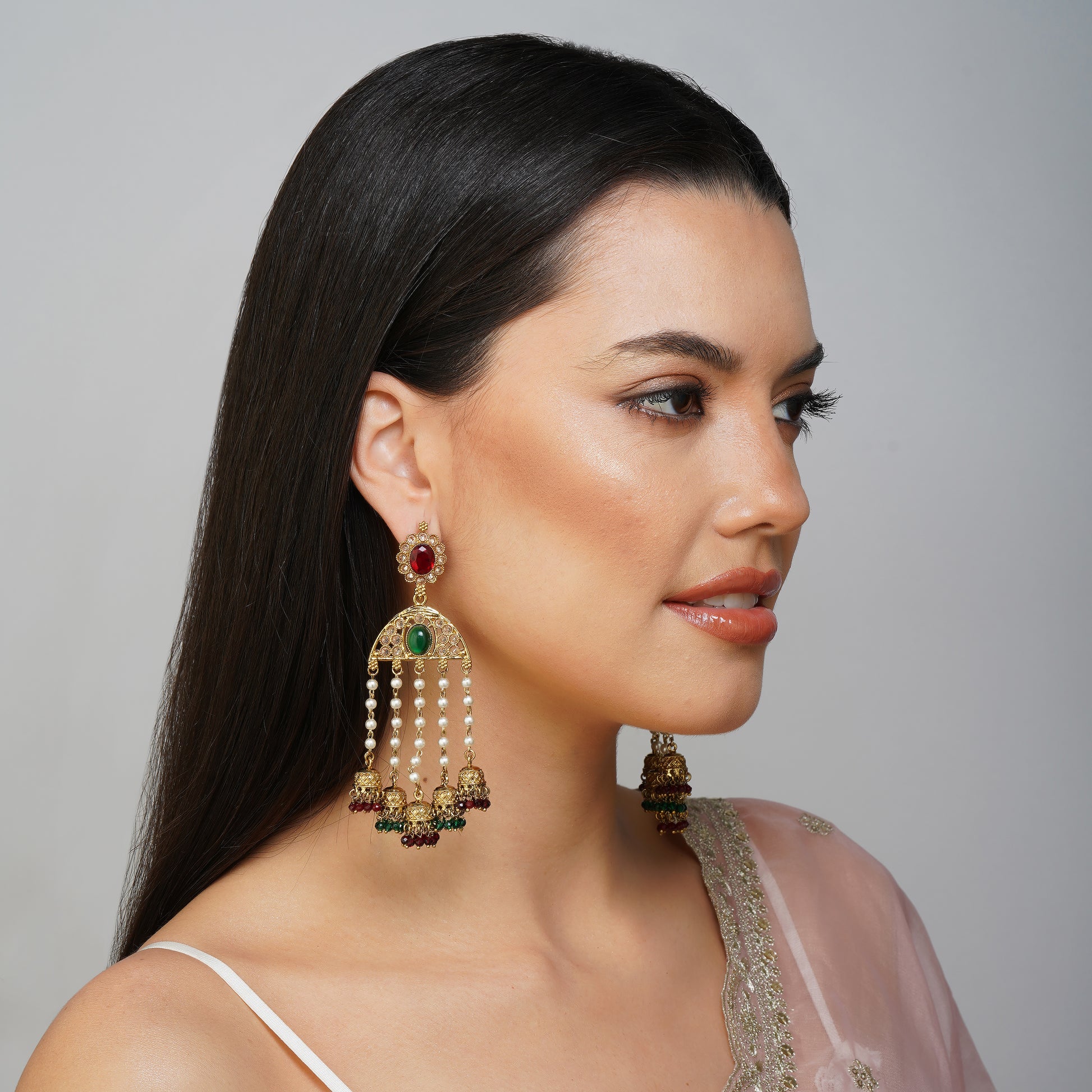 Eclectic Gem Cascade Multicolour CZ Earrings Styled Look | Indian Jewellery | Saajo