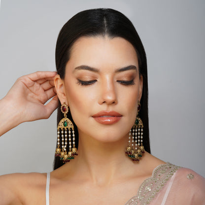 Eclectic Gem Cascade Multicolour CZ Earrings Detail Shot | Traditional Jewellery | Saajo
