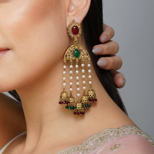 Eclectic Gem Cascade Multicolour CZ Earrings | Premium Indian Jewellery | Saajo