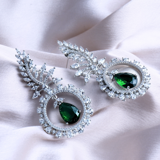 Posh Extravagance Emerald Green CZ Dangler Earrings | Premium Indian Jewellery | Saajo