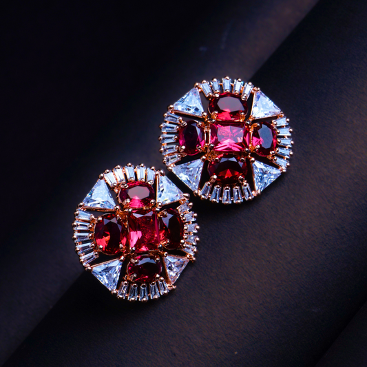 Awakening Aura Cerise Pink CZ Stud Earrings | Premium Indian Jewellery | Saajo