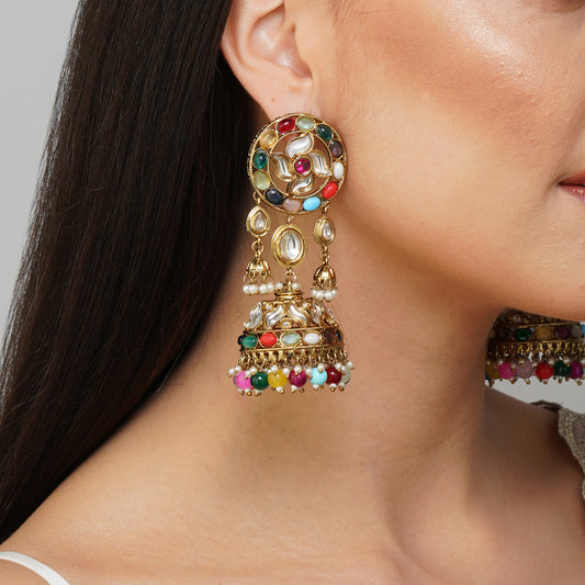 Chromatic Gemstone Halo Multicolour CZ Earrings | Premium Indian Jewellery | Saajo