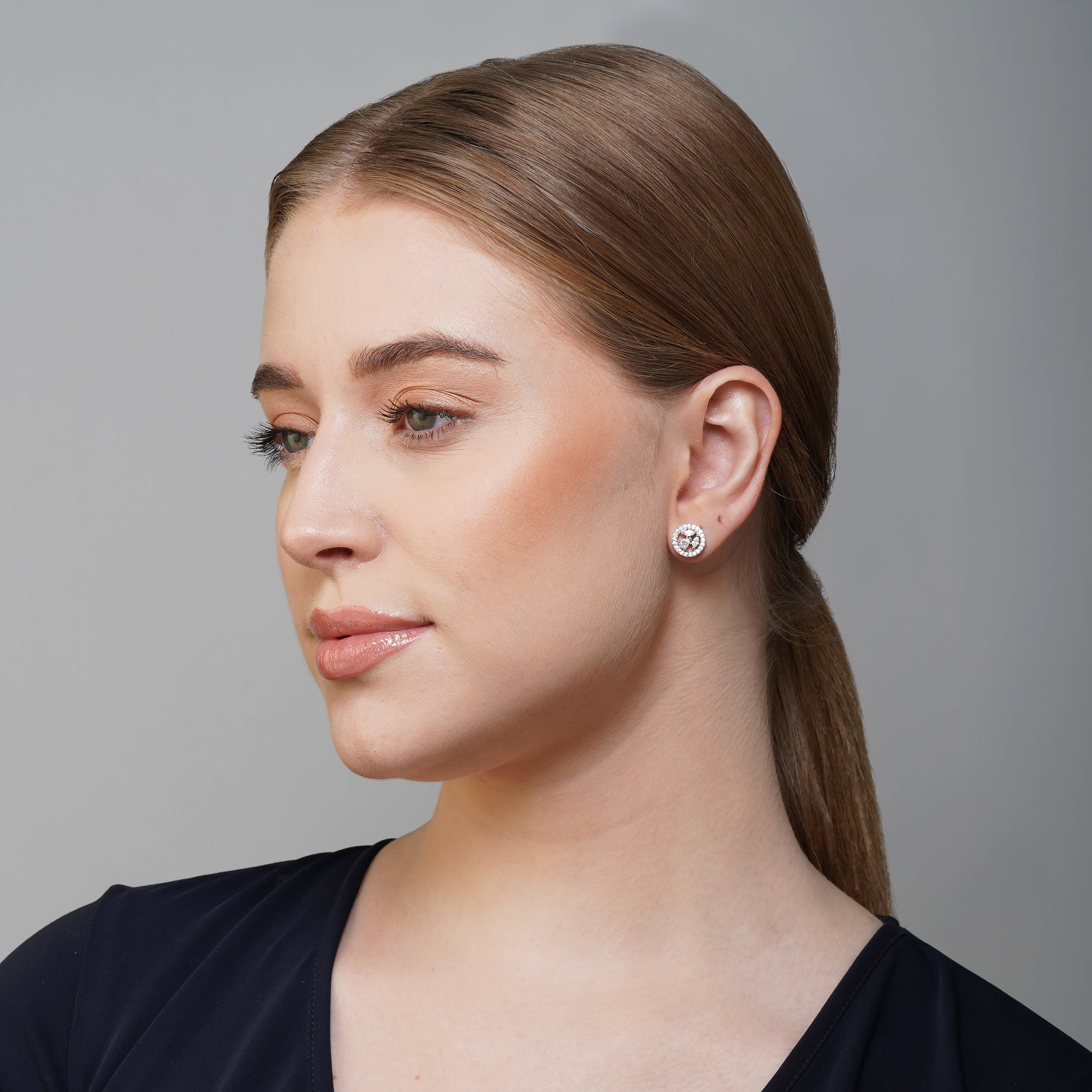 Ethereal Elegance White CZ Diamond Circlet Earrings Close Up | Indian Jewellery | Saajo