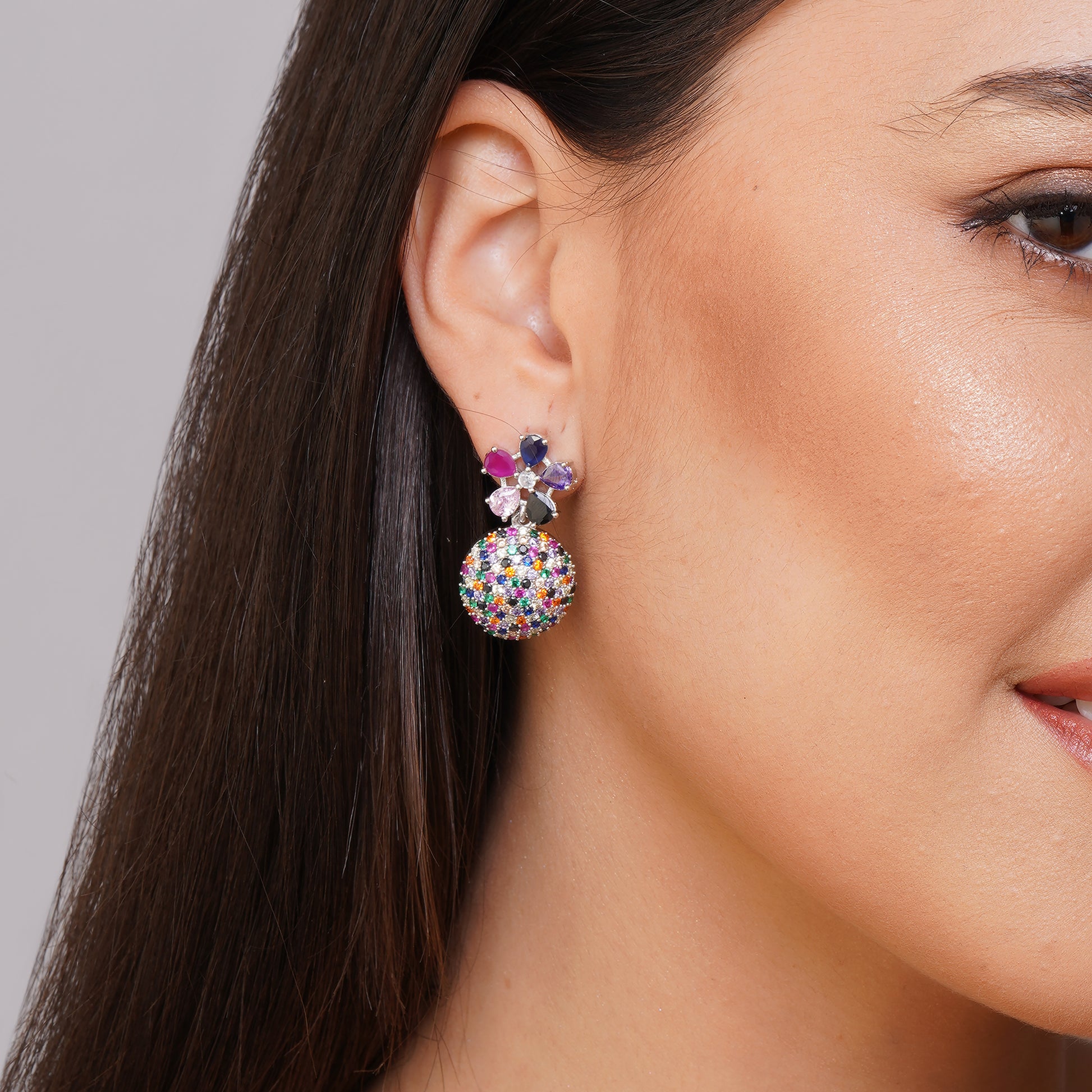 Aurora Starlight Orbit Multicolour CZ Earrings | Premium Indian Jewellery | Saajo