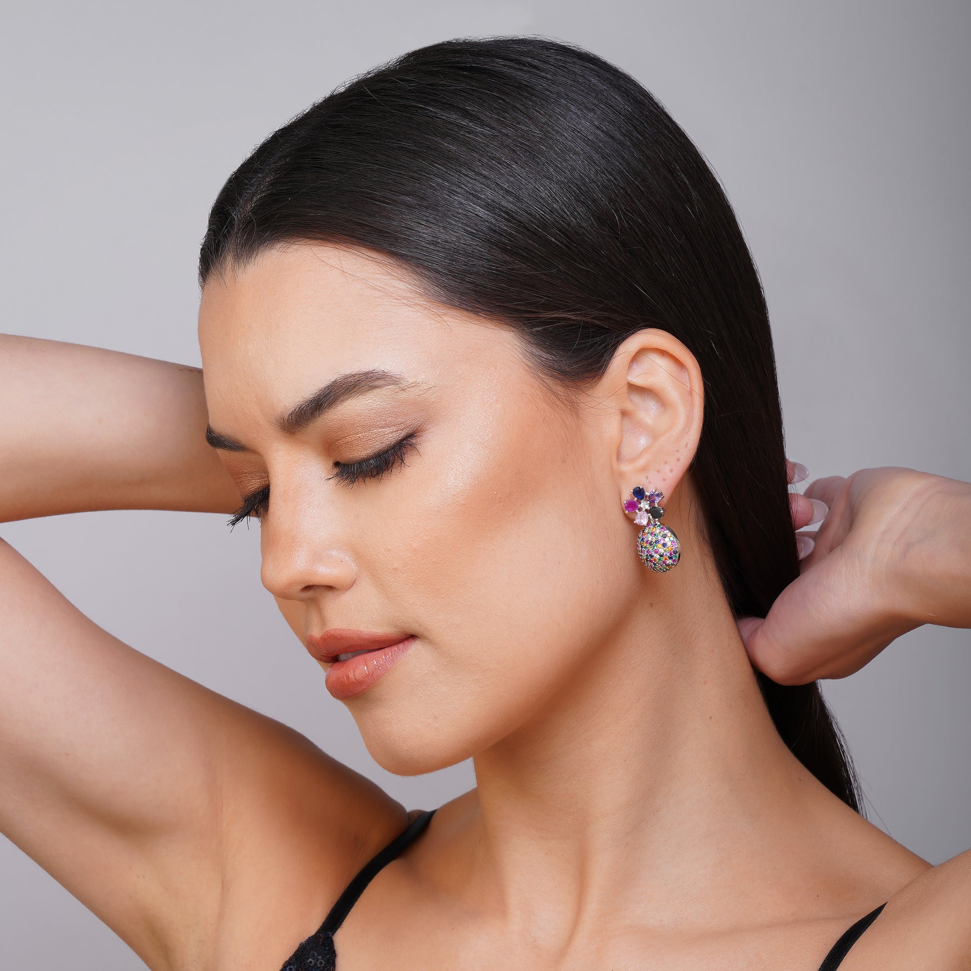 Aurora Starlight Orbit Multicolour CZ Earrings Styled Look | Indian Jewellery | Saajo