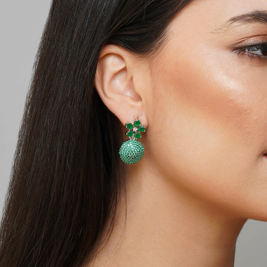 Delicate Bloom Green CZ Disco Drop Earrings | Premium Indian Jewellery | Saajo