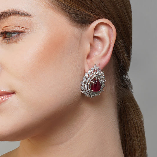 Crimson Cascade Leaf Crimson Red CZ Earrings | Premium Indian Jewellery | Saajo