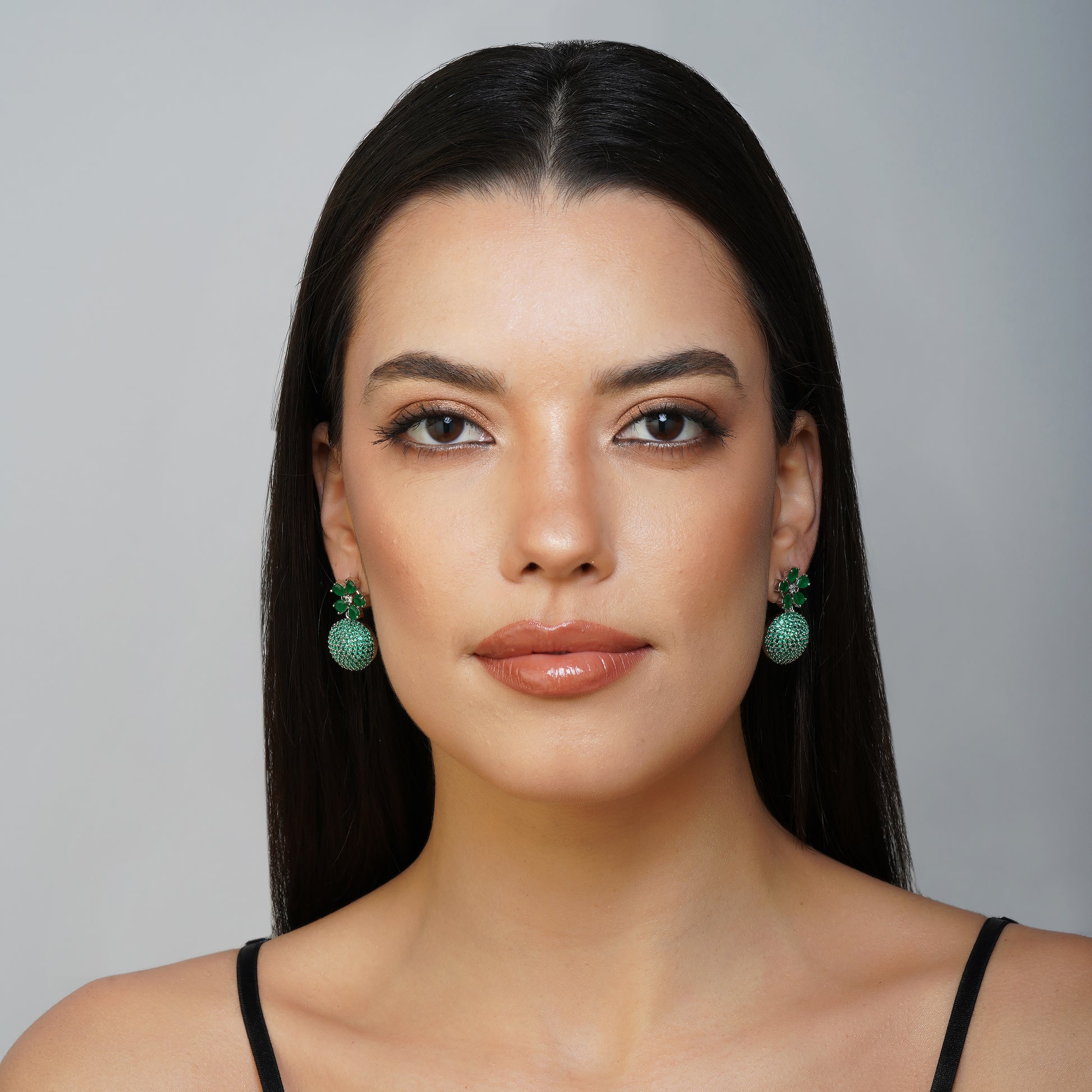 Delicate Bloom Green CZ Disco Drop Earrings Styled Look | Indian Jewellery | Saajo