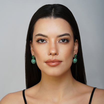 Delicate Bloom Green CZ Disco Drop Earrings Styled Look | Indian Jewellery | Saajo