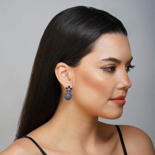 Delicate Bloom Azure Blue CZ Disco Drop Earrings | Premium Indian Jewellery | Saajo