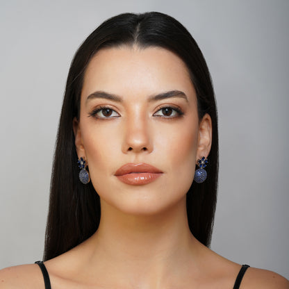 Delicate Bloom Azure Blue CZ Disco Drop Earrings Styled Look | Indian Jewellery | Saajo