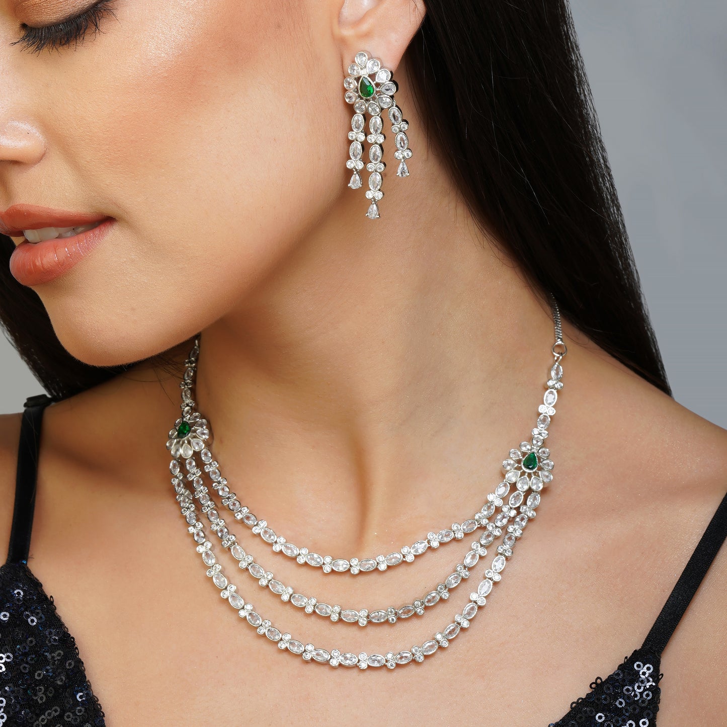 Halo Opulence Three-Layer Necklace | Premium Indian Jewellery | Saajo