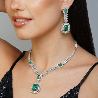 Emerald Lagoon Dewdrop Oceanic Accent Necklace Set | Premium Indian Jewellery | Saajo