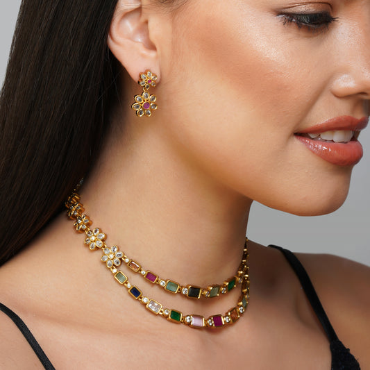 Aureate Chromatic Harmony Necklace Set | Premium Indian Jewellery | Saajo