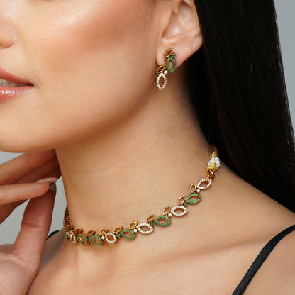 Leafy Whispers Gemmed Necklace Set | Premium Indian Jewellery | Saajo