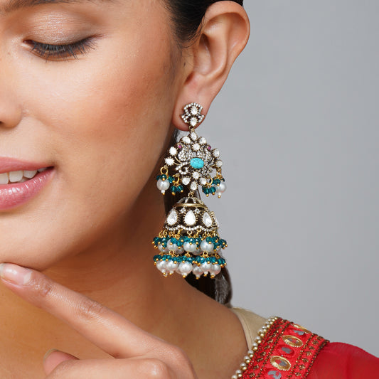 Blue Horizon Kundan Dangler Jhumka Earrings | Premium Indian Jewellery | Saajo
