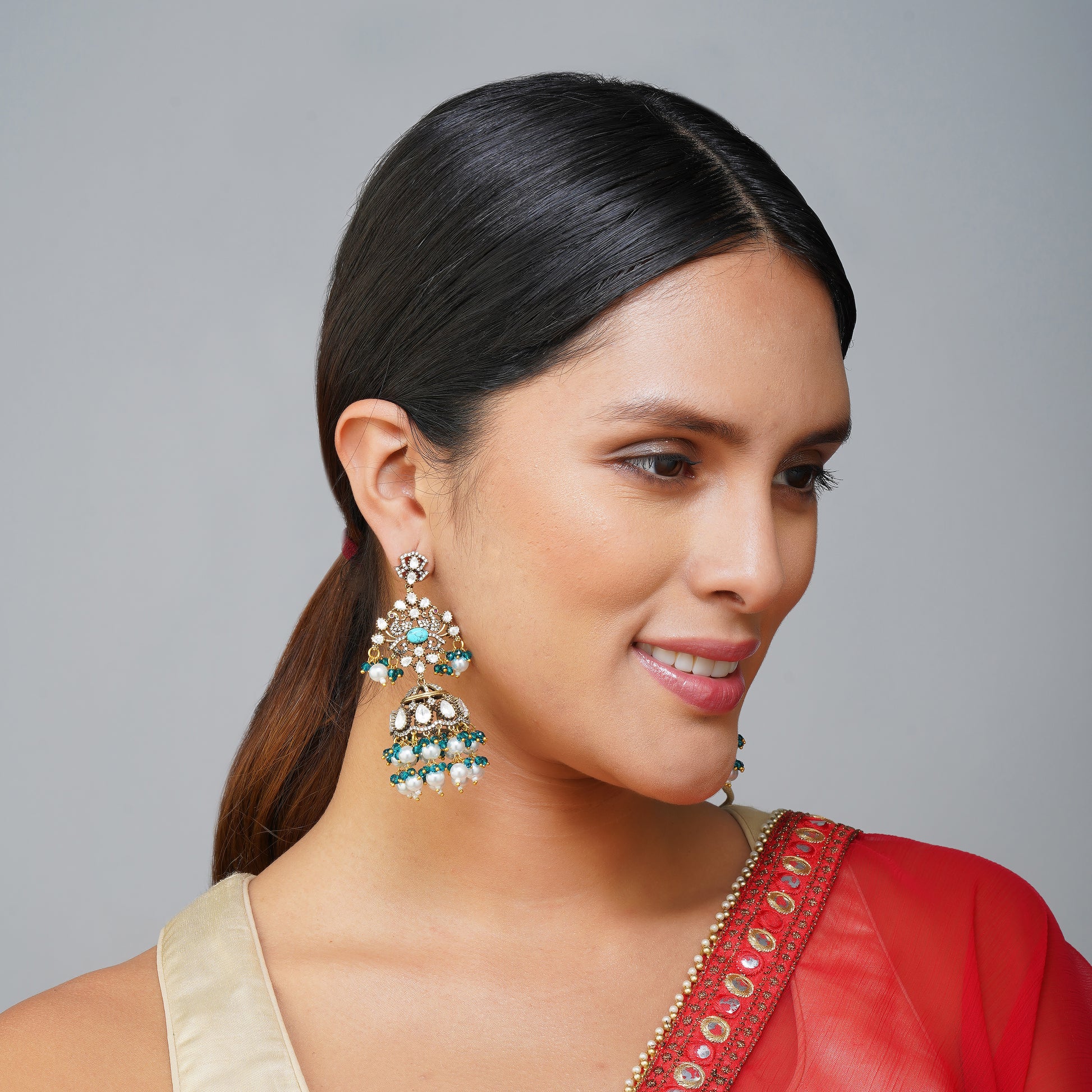 Blue Horizon Kundan Dangler Jhumka Earrings Styled Look | Indian Jewellery | Saajo