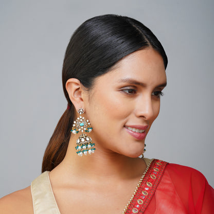 Blue Horizon Kundan Dangler Jhumka Earrings Styled Look | Indian Jewellery | Saajo