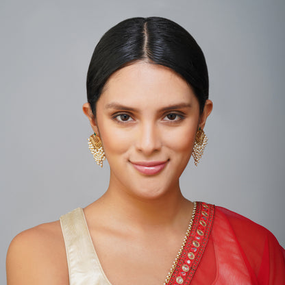 Ivory Elegance White & Gold Radiance Earrings Detail Shot | Traditional Jewellery | Saajo