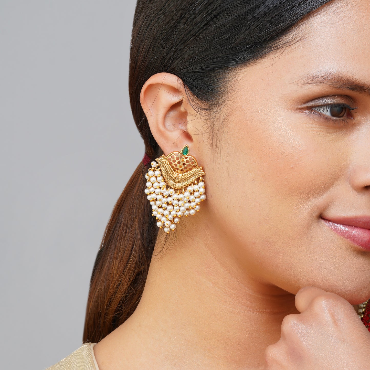 Ivory Elegance White & Gold Radiance Earrings | Premium Indian Jewellery | Saajo