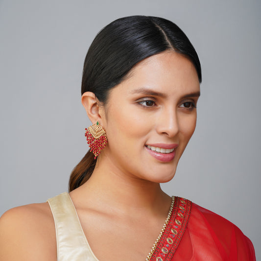 Crimson Petal Bloom Burgundy Red Gemstone Earrings | Premium Indian Jewellery | Saajo