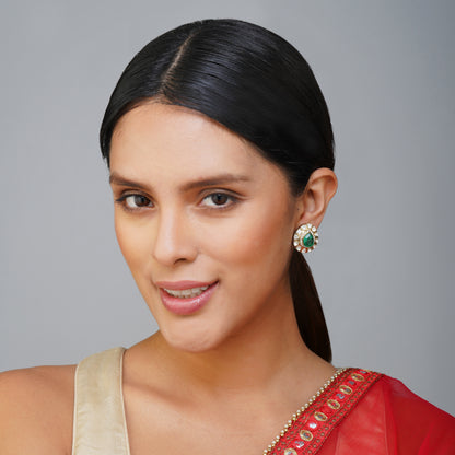 Emerald Enchantment Green Kundan Stud Earrings Styled Look | Indian Jewellery | Saajo