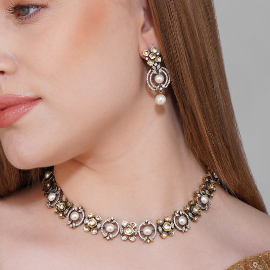 Kundan Cascade Mehendi Elegance Necklace Set | Premium Indian Jewellery | Saajo