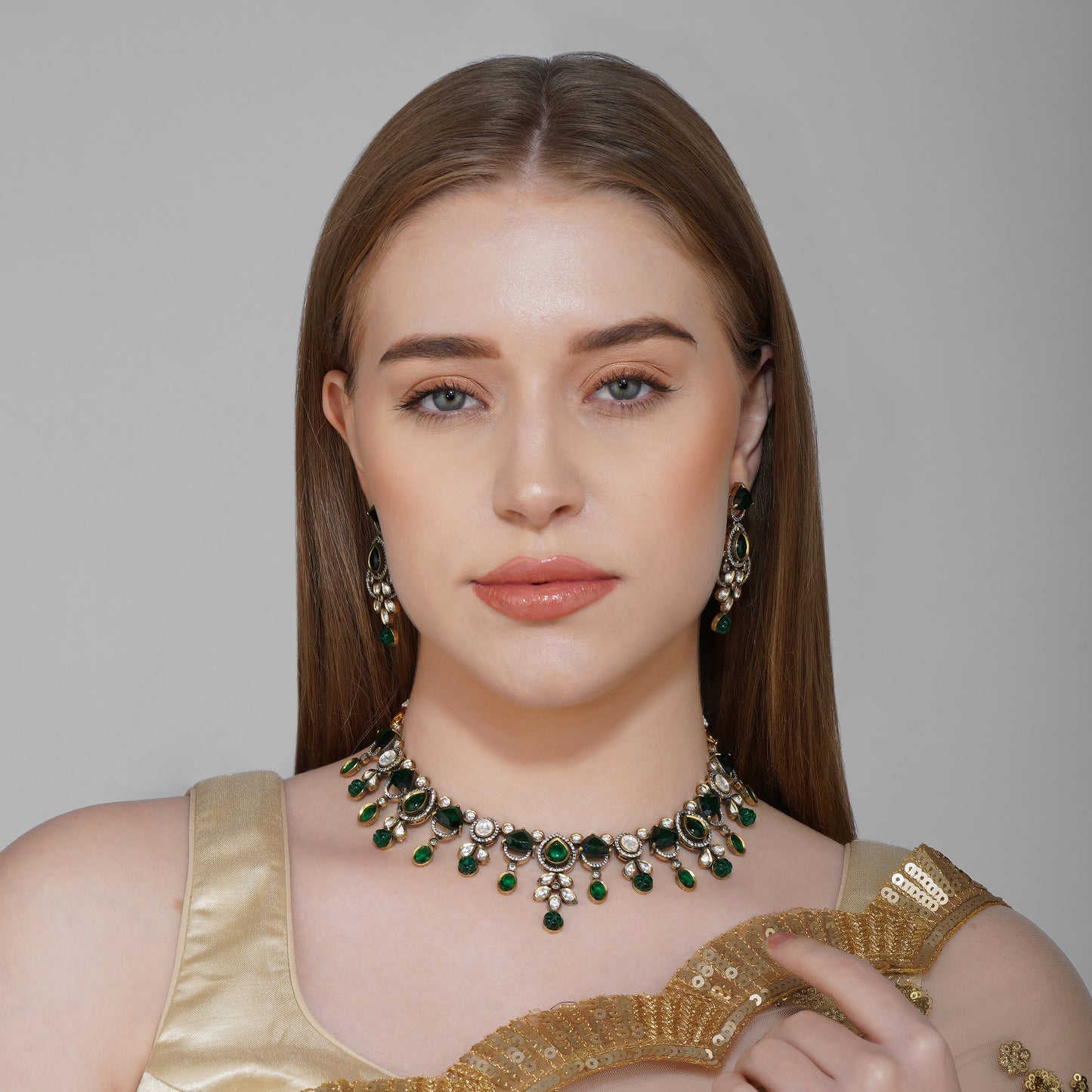 Emerald Blooms Mehendi Ensemble Necklace Styled Look | Indian Jewellery | Saajo