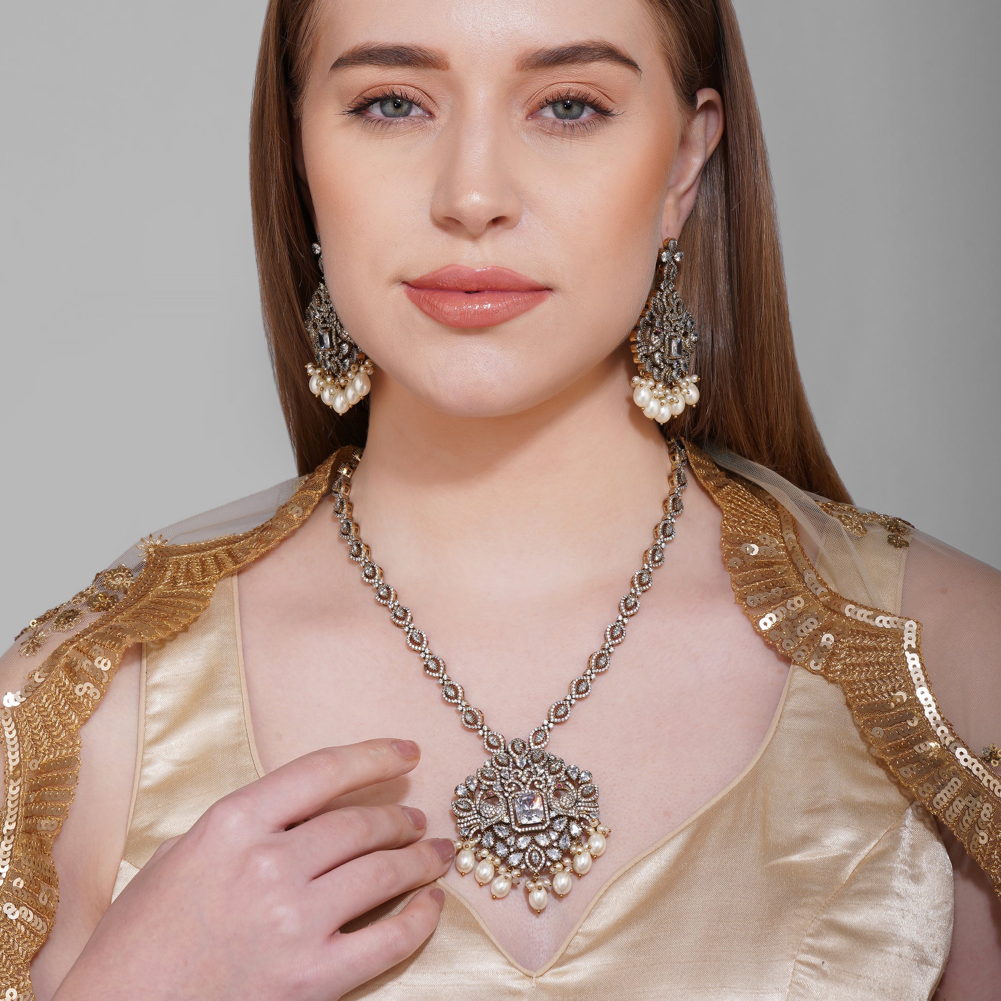 Majestic Feathered Symphony Necklace Set Close Up | Indian Jewellery | Saajo