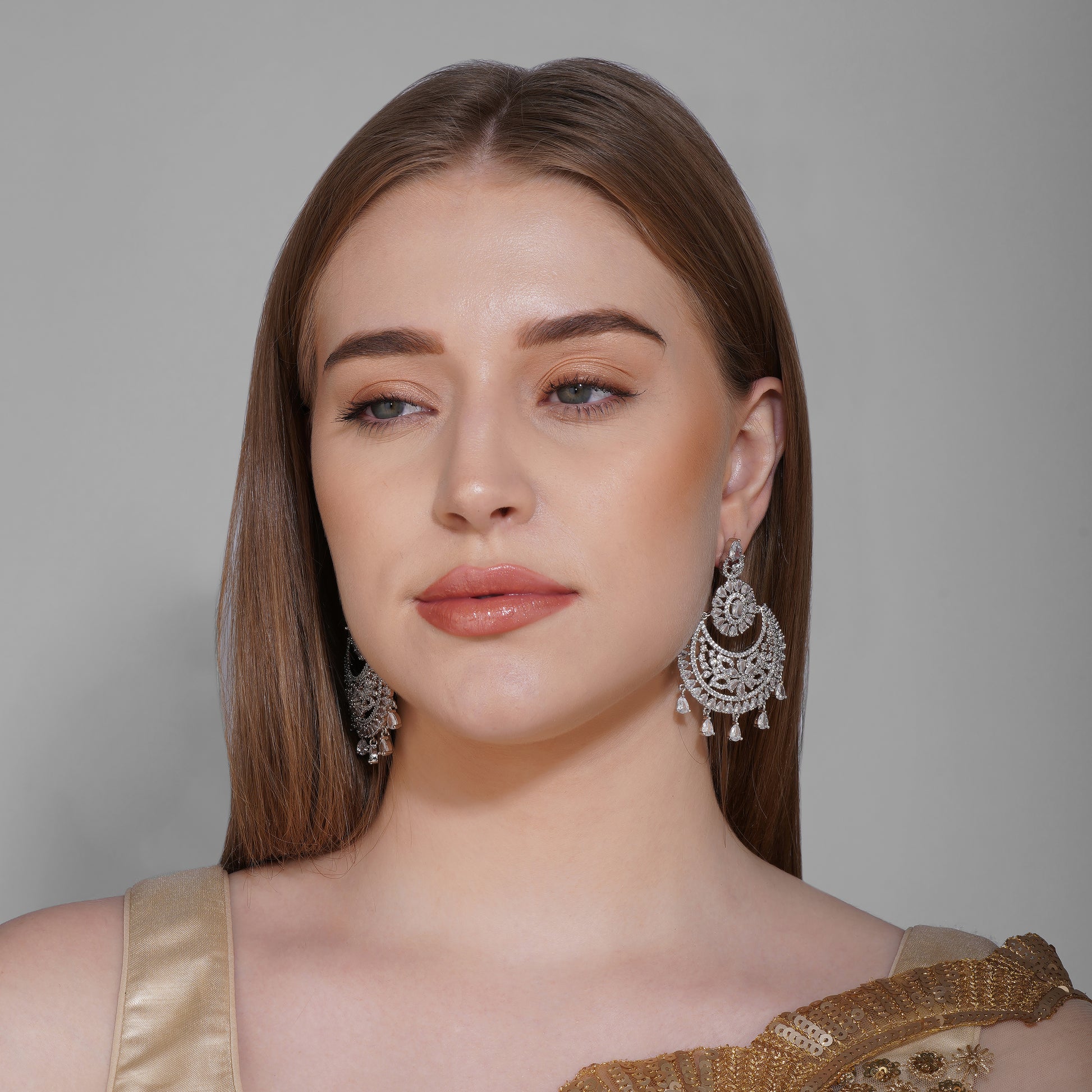 Crystal Radiance Clear CZ Chandbali Earrings Styled Look | Indian Jewellery | Saajo