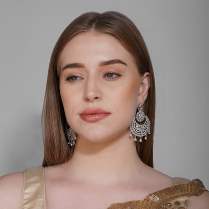 Crystal Radiance Clear CZ Chandbali Earrings Styled Look | Indian Jewellery | Saajo