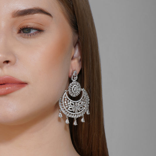 Crystal Radiance Clear CZ Chandbali Earrings | Premium Indian Jewellery | Saajo
