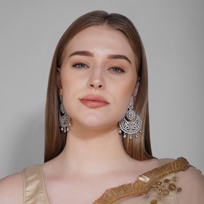 Crystal Radiance Clear CZ Chandbali Earrings Close Up | Indian Jewellery | Saajo