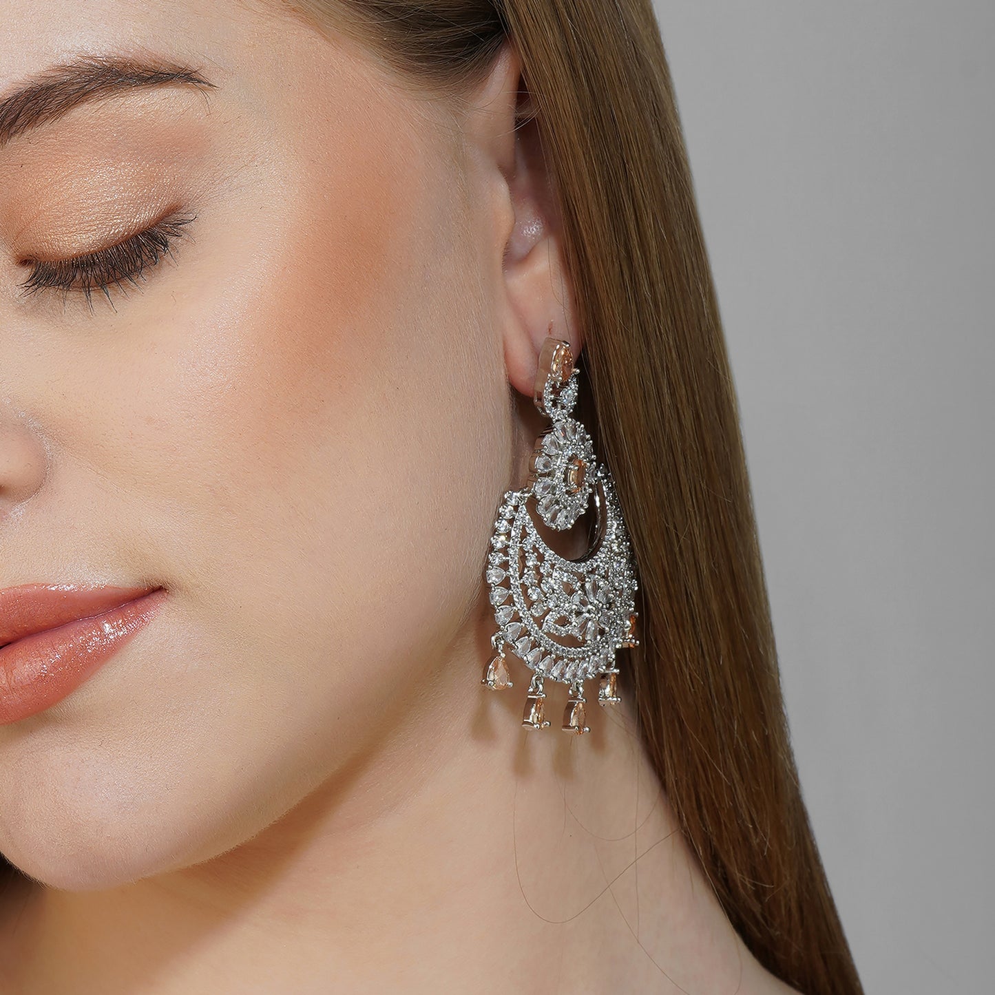 Golden Aura Yellow CZ Chandbali Earrings | Premium Indian Jewellery | Saajo