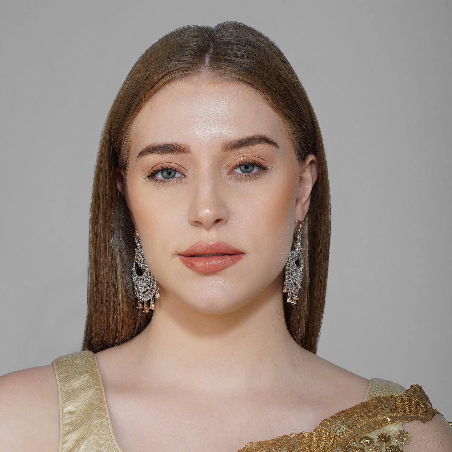 Golden Aura Yellow CZ Chandbali Earrings Detail Shot | Traditional Jewellery | Saajo