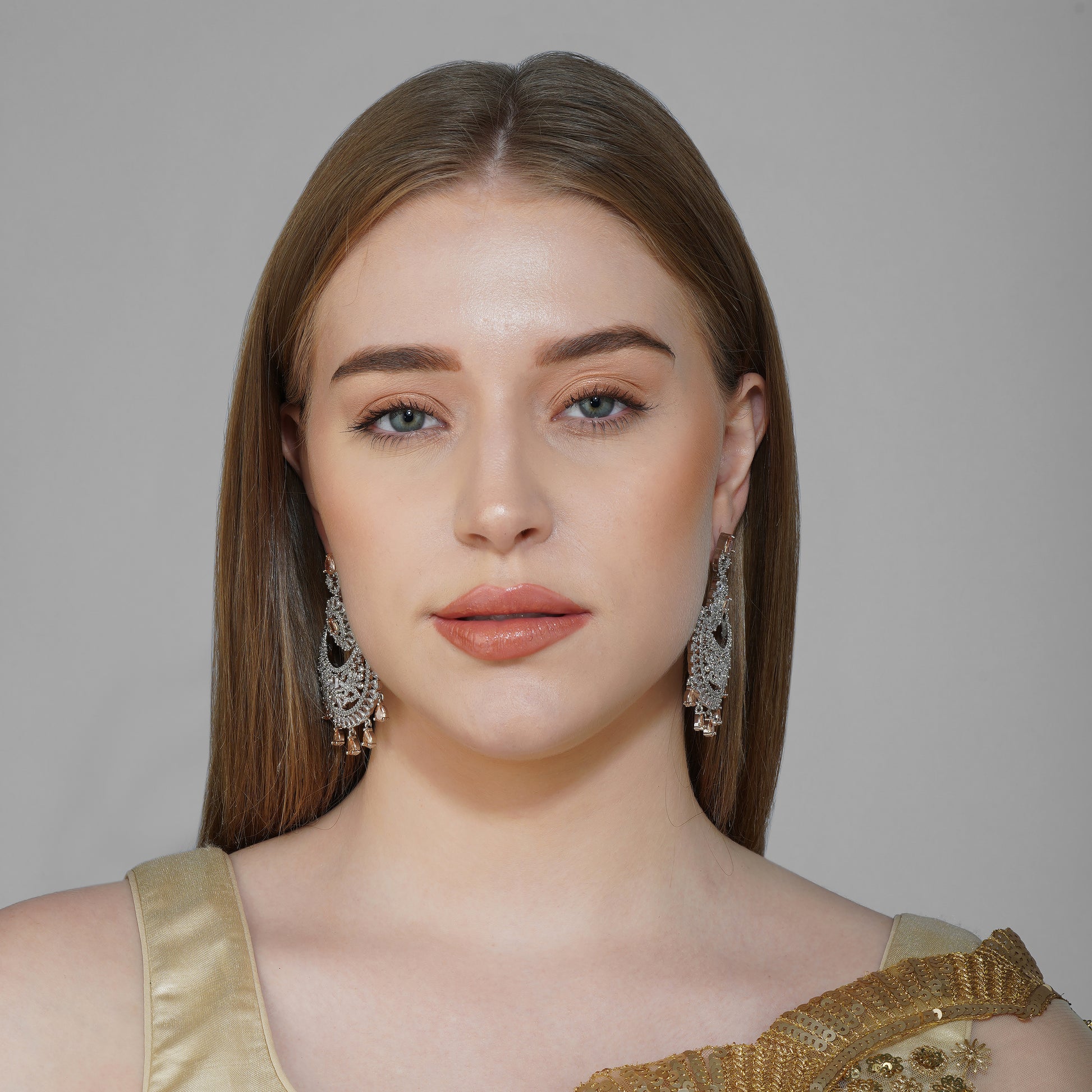 Golden Aura Yellow CZ Chandbali Earrings Detail Shot | Traditional Jewellery | Saajo