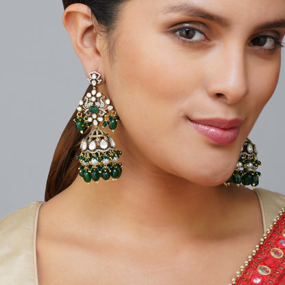Green Horizon Kundan Dangler Jhumka Earrings | Premium Indian Jewellery | Saajo