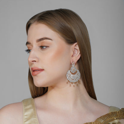 Golden Aura Yellow CZ Chandbali Earrings Close Up | Indian Jewellery | Saajo