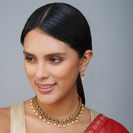 Lustrous Pearlescent Oasis Necklace Set | Premium Indian Jewellery | Saajo