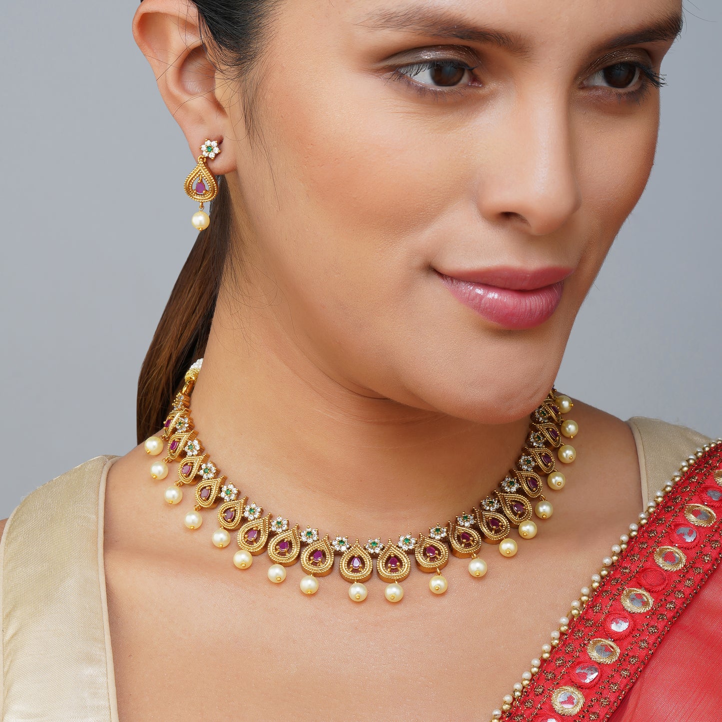 Lustrous Pearlescent Oasis Necklace Set Styled Look | Indian Jewellery | Saajo
