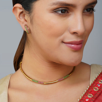 Dainty Gold Chic Harmony Gem Collar Necklace Set Styled Look | Indian Jewellery | Saajo