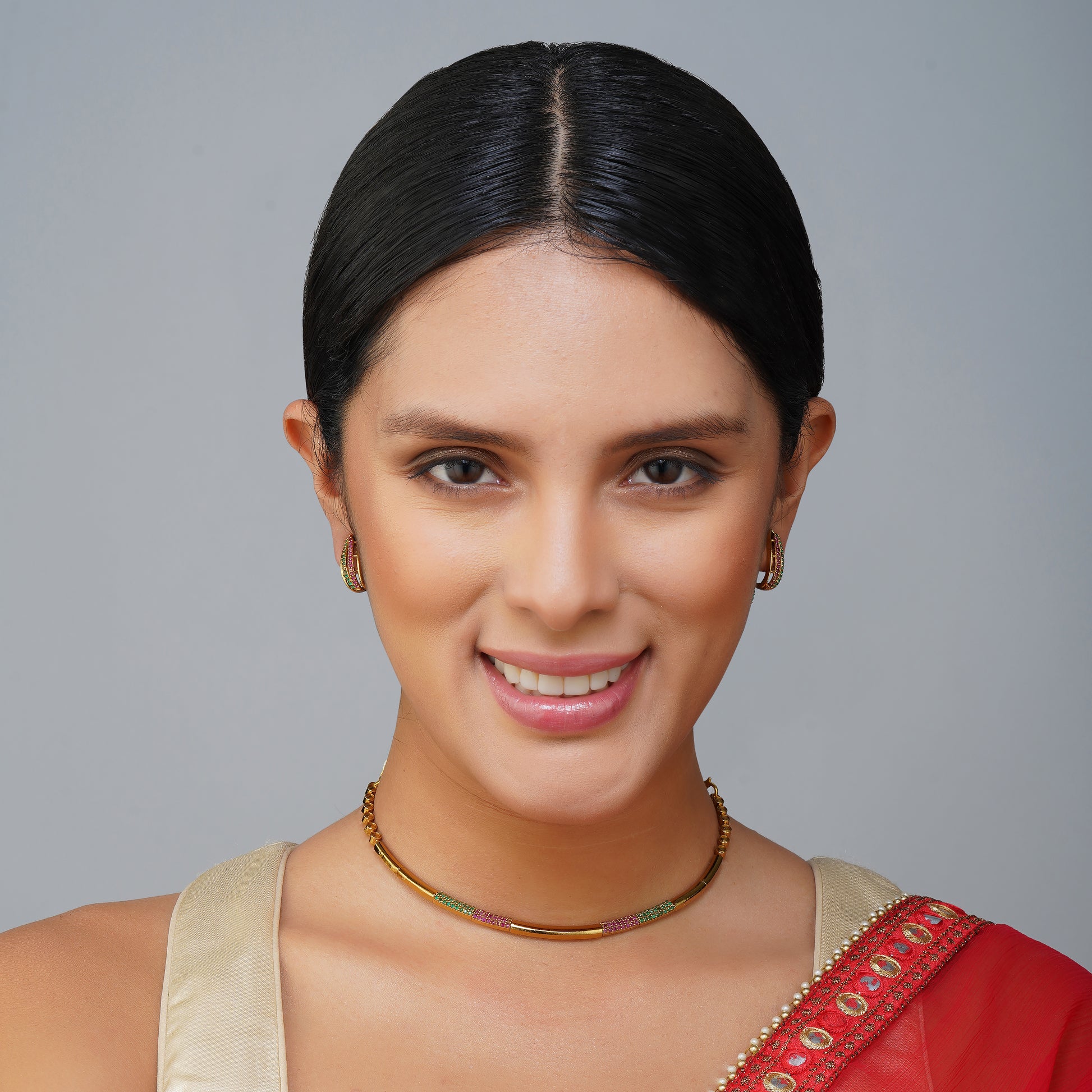 Dainty Gold Chic Harmony Gem Collar Necklace Set | Premium Indian Jewellery | Saajo