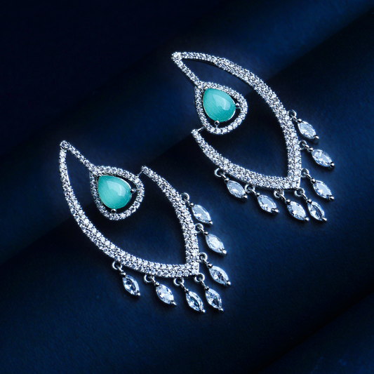 Mystical Hoots Azure Blue CZ Dangler Earrings | Premium Indian Jewellery | Saajo
