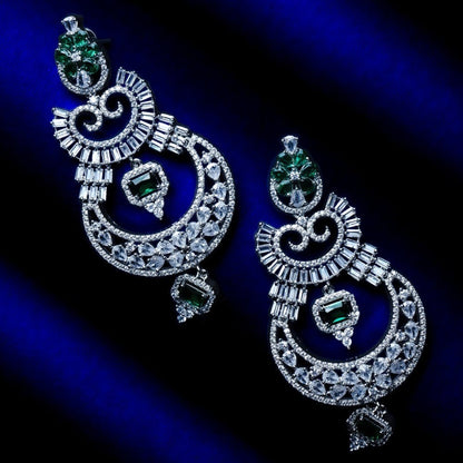 Divine Intuition Green & White CZ Ethnic Earrings Styled Look | Indian Jewellery | Saajo