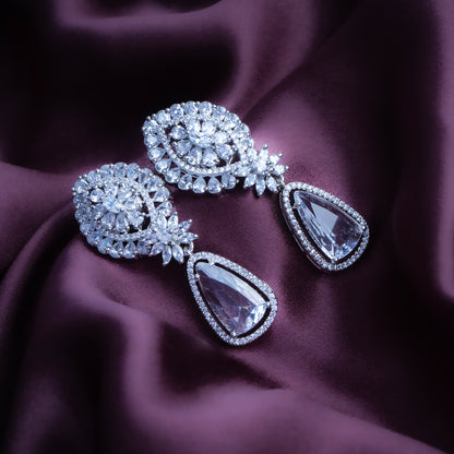 Celestial Centric Clear CZ Dangler Earrings | Premium Indian Jewellery | Saajo
